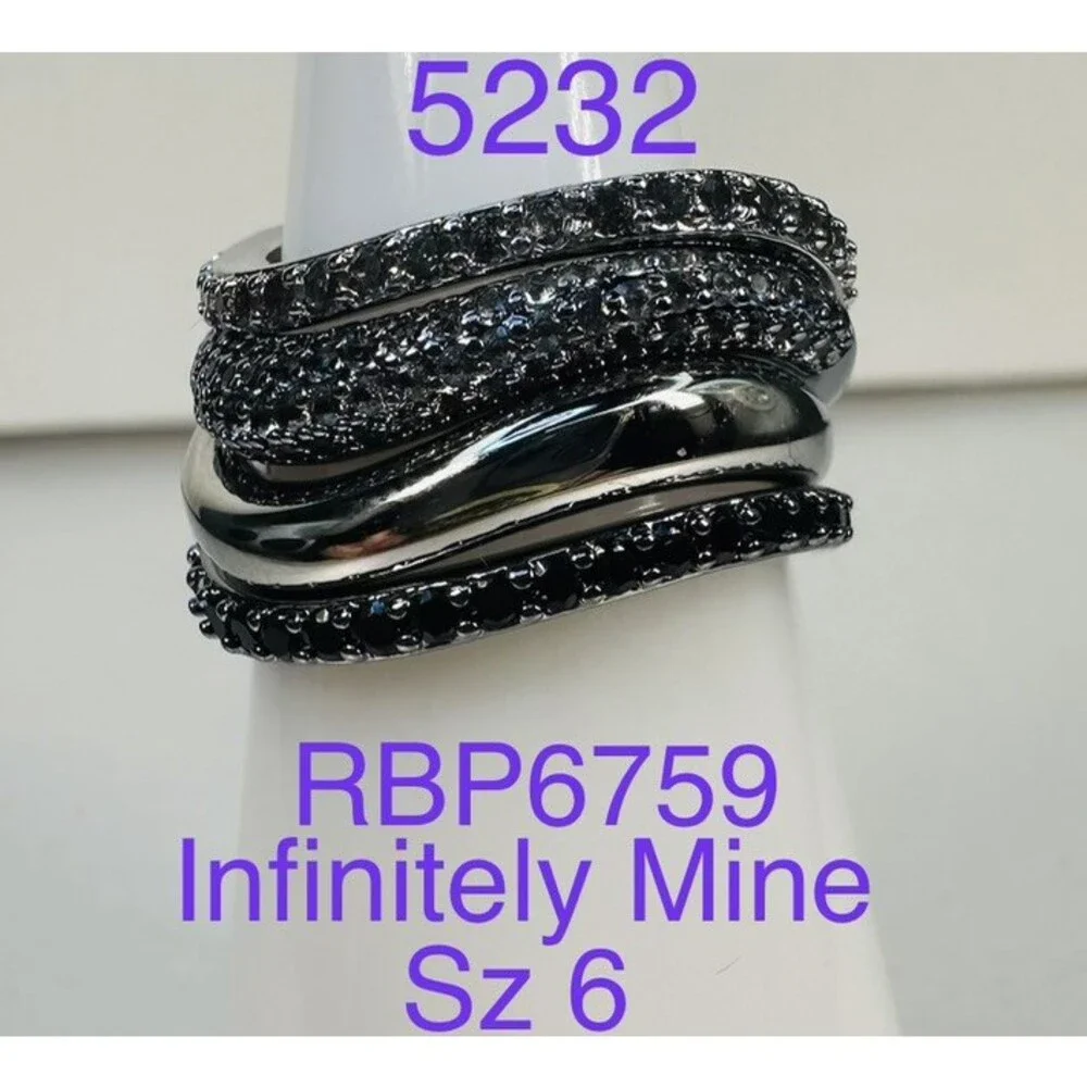 Bomb Party RBP6759 Infinitely Mine Luxe Bands Ring Size 6 Hematite CZ